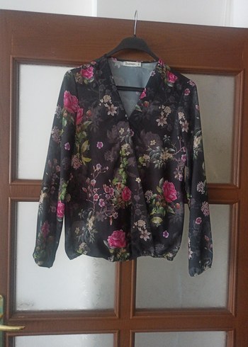 Çiçek Desenli V Yaka Uzun Kollu Bohem Bluz - Görsel 4