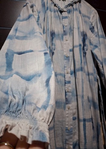 l Beden Uzun Kollu Batik Desenli Kadın Denim Elbise