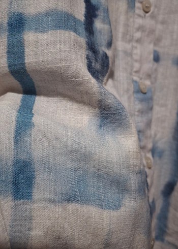 l Beden mavi Renk Uzun Kollu Batik Desenli Kadın Denim Elbise
