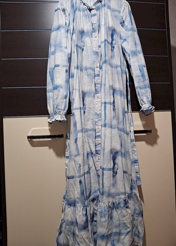 Uzun Kollu Batik Desenli Kadın Denim Elbise