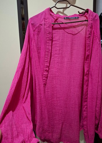 Pembe Bol Kesim V Yaka Keten Gömlek