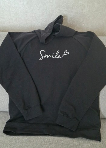 Trendyol & Milla Siyah Kapusonlu Smile Sweatshirt