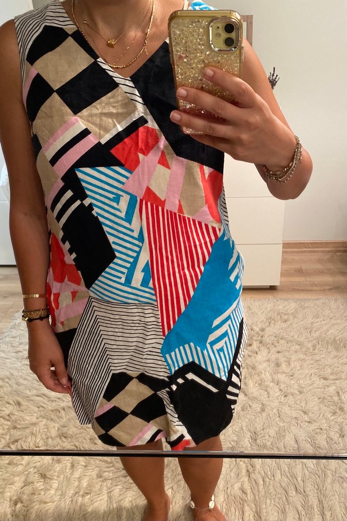 Çok Renkli Desenli Elbise - Görsel 3