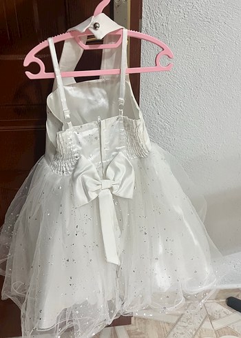 Beyaz Nakışlı Kız Çocuk Abiye Elbise