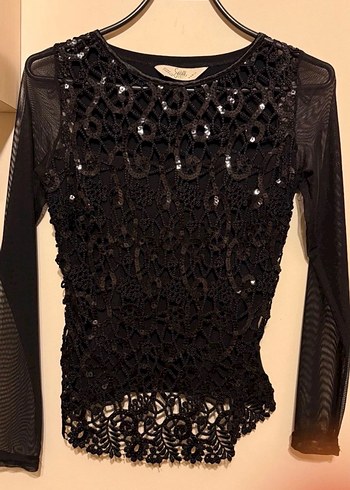 Dantel İşlemeli Siyah Uzun Kollu Bluz - Görsel 3