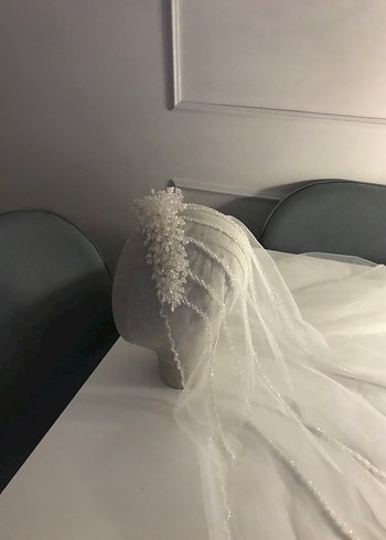 Beyaz Drapeli Bohem Gelin Duvağı ve taç - Görsel 2