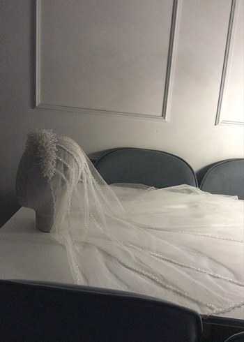 Beyaz Drapeli Bohem Gelin Duvağı ve taç - Görsel 6