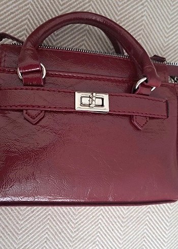 Burgundy Parlak Deri tokalı Kadın Çanta - Görsel 3