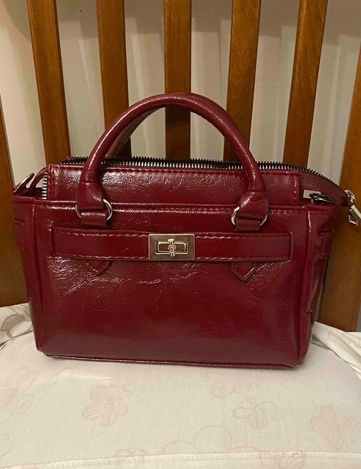 Burgundy Parlak Deri tokalı Kadın Çanta - Görsel 2