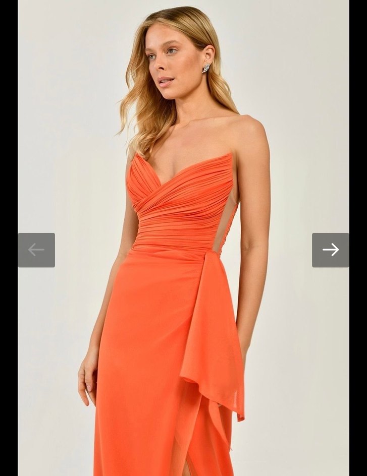Turuncu Drapeli Uzun Straplez Abiye Elbise - Görsel 2
