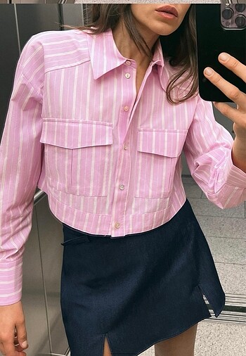 Zara Çizgili Crop Gömlek