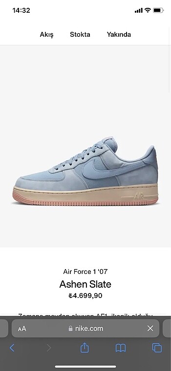 Nike ashen slate air force mavi sneaker