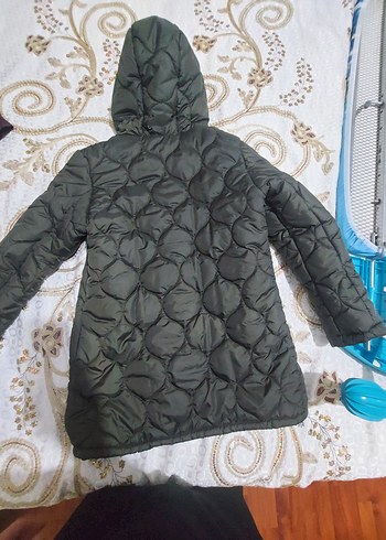 Çocuk Gri Kapüşonlu Uzun Kışlık Ceket - Görsel 4