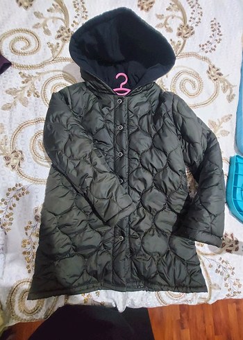 Çocuk Gri Kapüşonlu Uzun Kışlık Ceket - Görsel 3