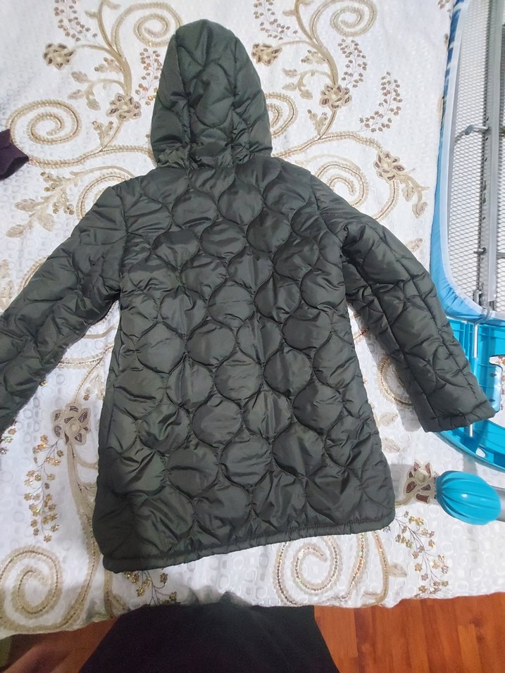 Çocuk Gri Kapüşonlu Uzun Kışlık Ceket - Görsel 4