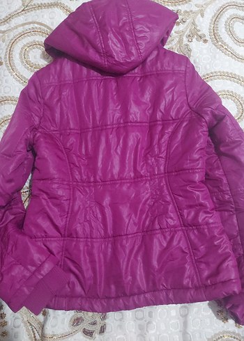 Mor Kapüşonlu Fermuarlı Kadın Ceket - Görsel 3