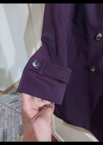 Mor Kadın Midi Boy Düğmeli Trençkot - Görsel 2