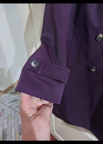 Mor Kadın Midi Boy Düğmeli Trençkot - Görsel 5