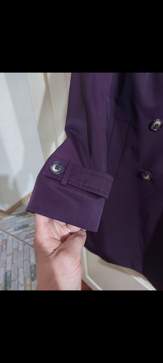 Mor Kadın Midi Boy Düğmeli Trençkot - Görsel 2