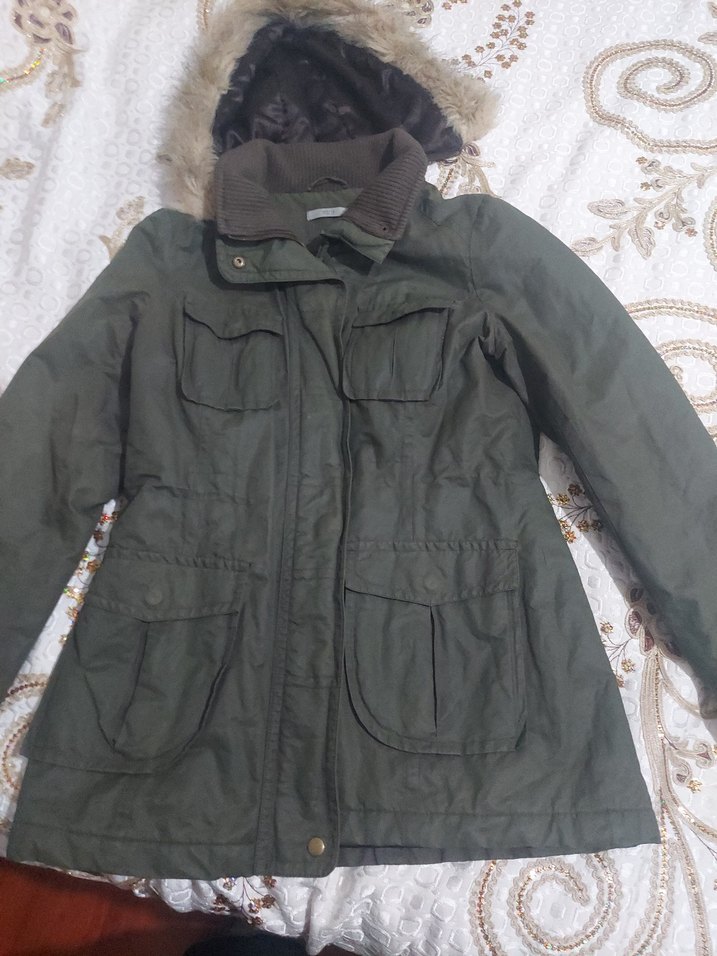 Kürk Detaylı Kapüşonlu Kahverengi Kaban - Görsel 5