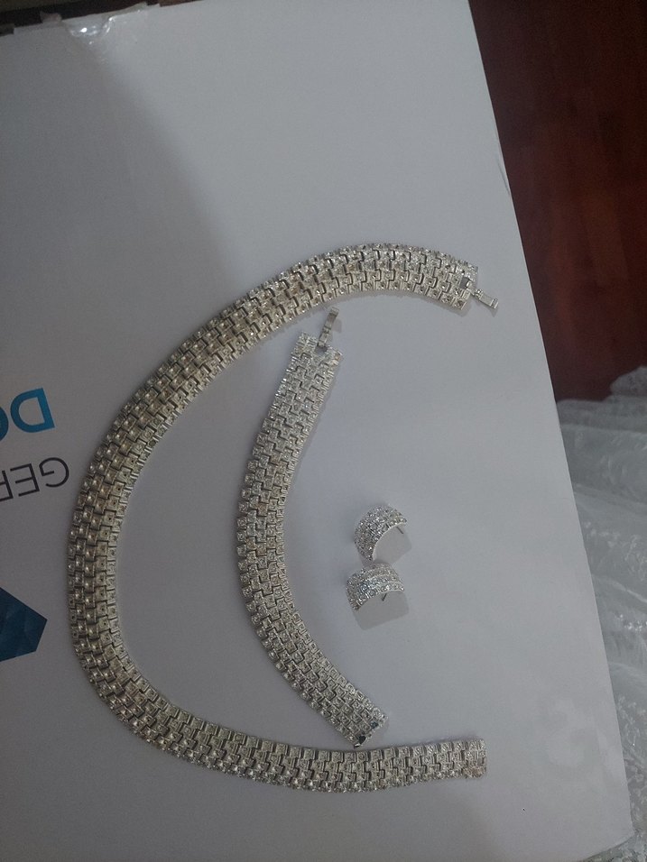 Beyaz Yılan Desenli Payetli Kadın Takı Seti - Görsel 3