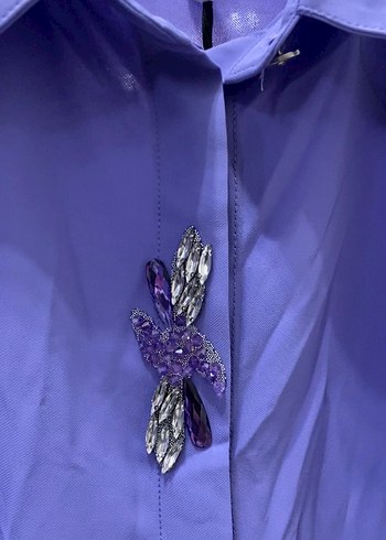 Zühre Uzun Kollu, Düğmeli Mor Kadın Gömlek - Görsel 3