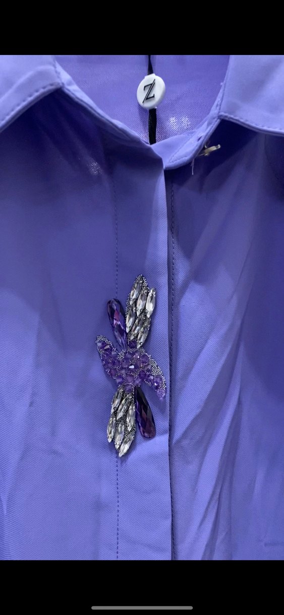 Zühre Uzun Kollu, Düğmeli Mor Kadın Gömlek - Görsel 3