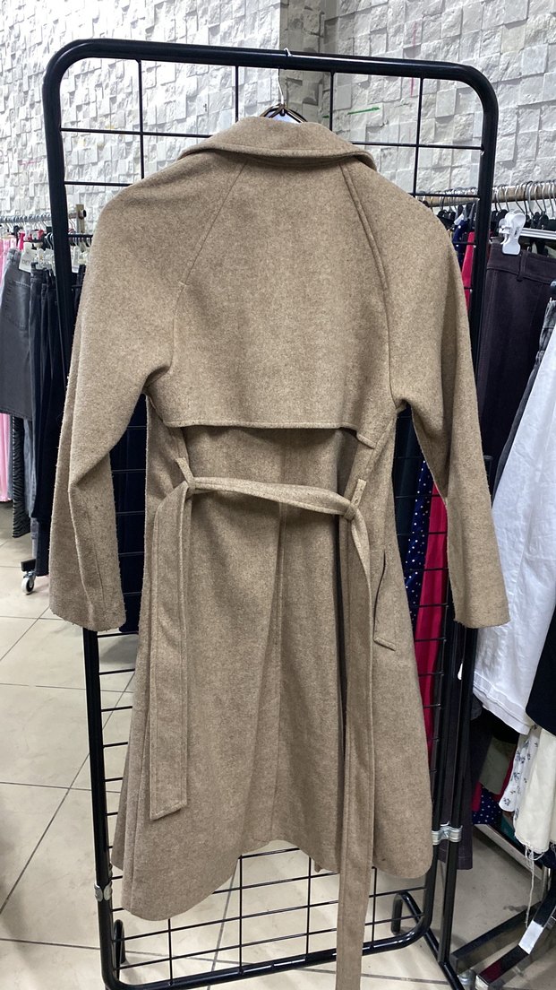 Düğmeli Bej Kadın Uzun Kaban - Görsel 2