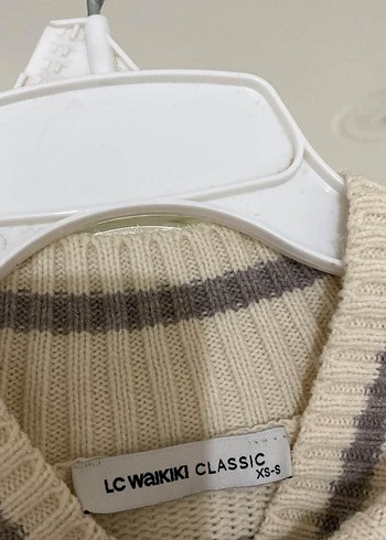 Kadın Bej Gri Çizgili Boğazlı Triko Kazak - Görsel 2