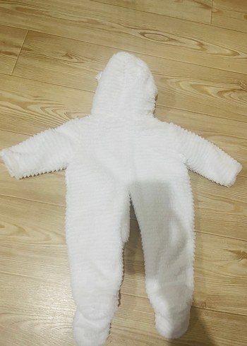 Kapüşonlu Beyaz Pileli Bebek Kış Tulumu - Görsel 2