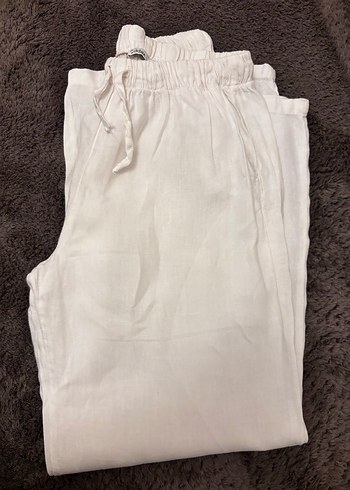 Beyaz Keten Kadın Pantolon Addax - Görsel 2