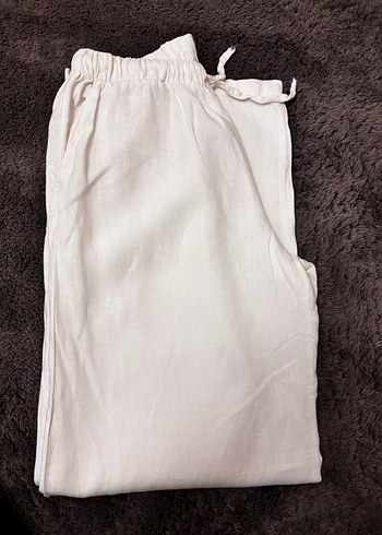 Beyaz Keten Kadın Pantolon Addax - Görsel 4