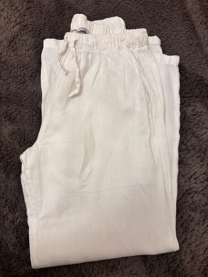 Beyaz Keten Kadın Pantolon Addax - Görsel 2