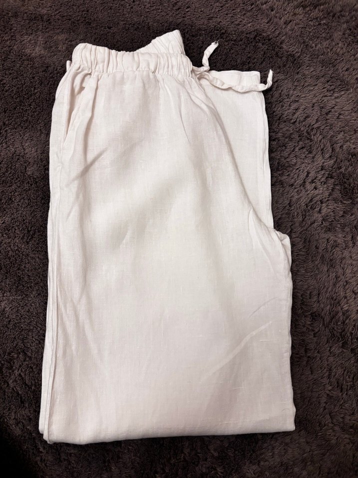 Beyaz Keten Kadın Pantolon Addax - Görsel 4