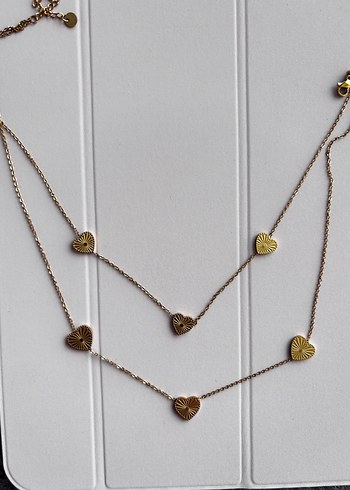 Uzun Zincir Detaylı Altın Rengi Kadın Kolye çelikdir - Görsel 2