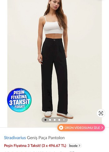 Stradivarius Siyah Geniş Paça Kumaş Pantolon