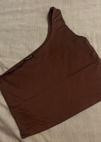 l Beden kahverengi Renk Kadın Kahverengi Tek Omuz Crop Top