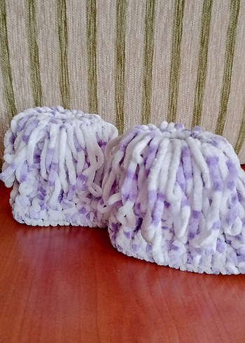 Kızlar için Mor Bağlamalı Örgü Sıcak Ev Terlikleri - Görsel 2