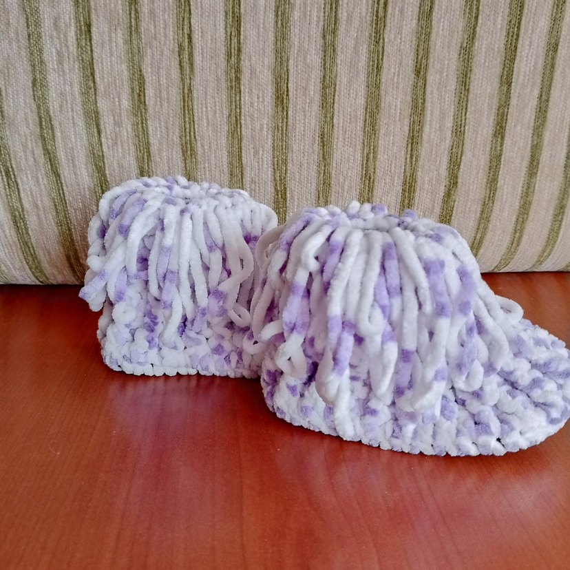 Kızlar için Mor Bağlamalı Örgü Sıcak Ev Terlikleri - Görsel 2