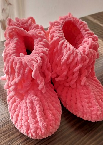 Kızlar için Turuncu Örgü Sıcak Ev Terliği - Görsel 2