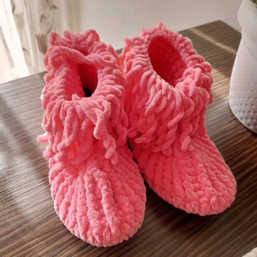 Kızlar için Turuncu Örgü Sıcak Ev Terliği - Görsel 2