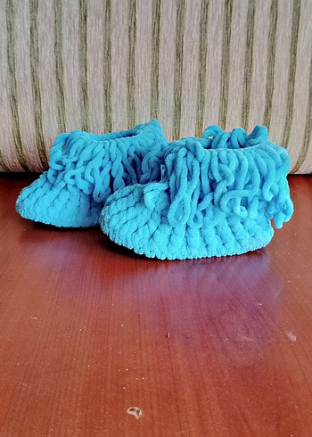 Kızlar için Mavi Örgü Sıcak Ev Terlikleri - Görsel 2