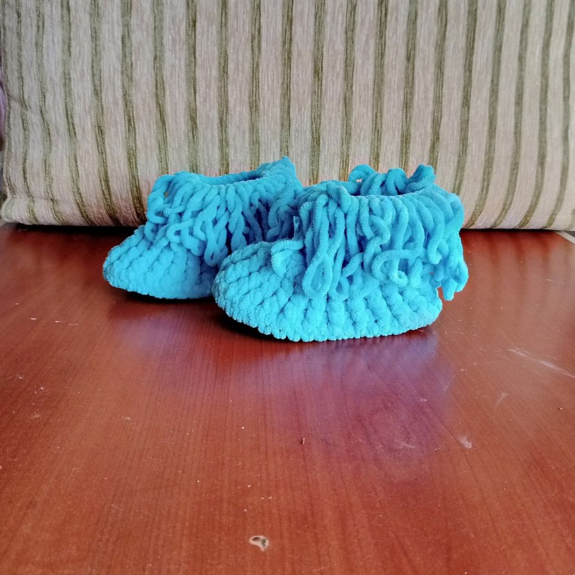 Kızlar için Mavi Örgü Sıcak Ev Terlikleri - Görsel 2