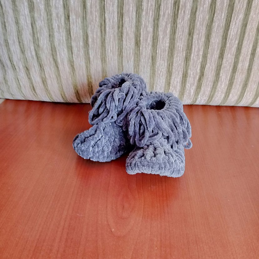 Gri Örgü Kız Çocuk Yün Terlik - Görsel 2