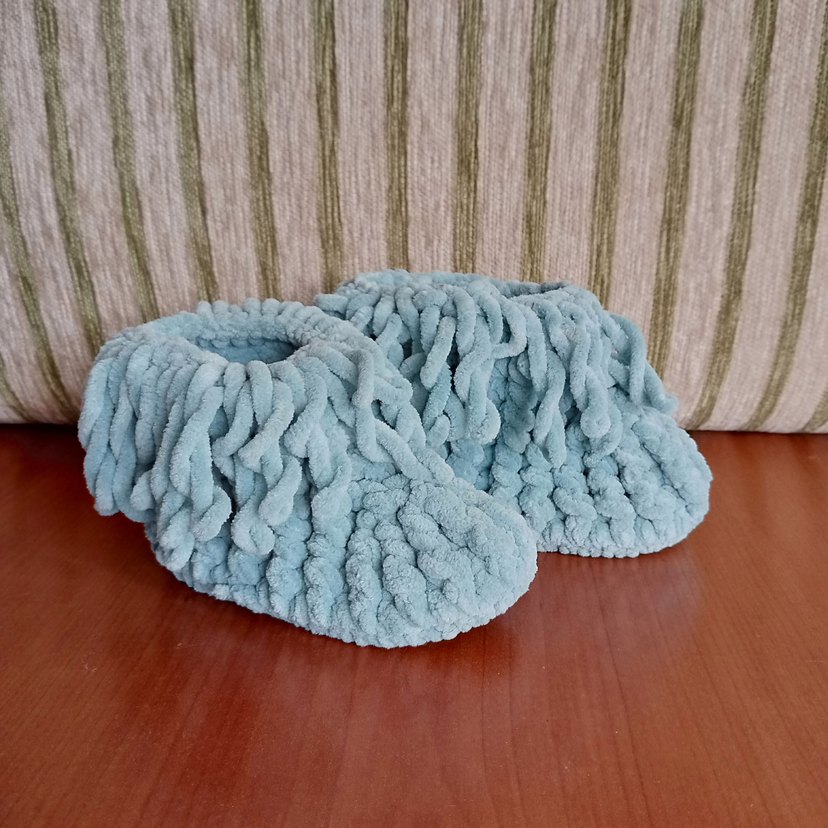 Mavi Örgü Kız Çocuk Ev Terliği - Görsel 2