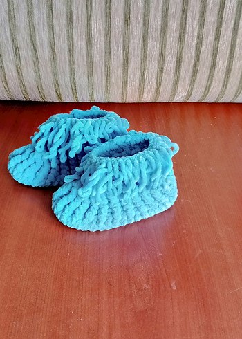 Kız Çocuk Örgü Mavi Sıcak Ev Terliği - Görsel 2