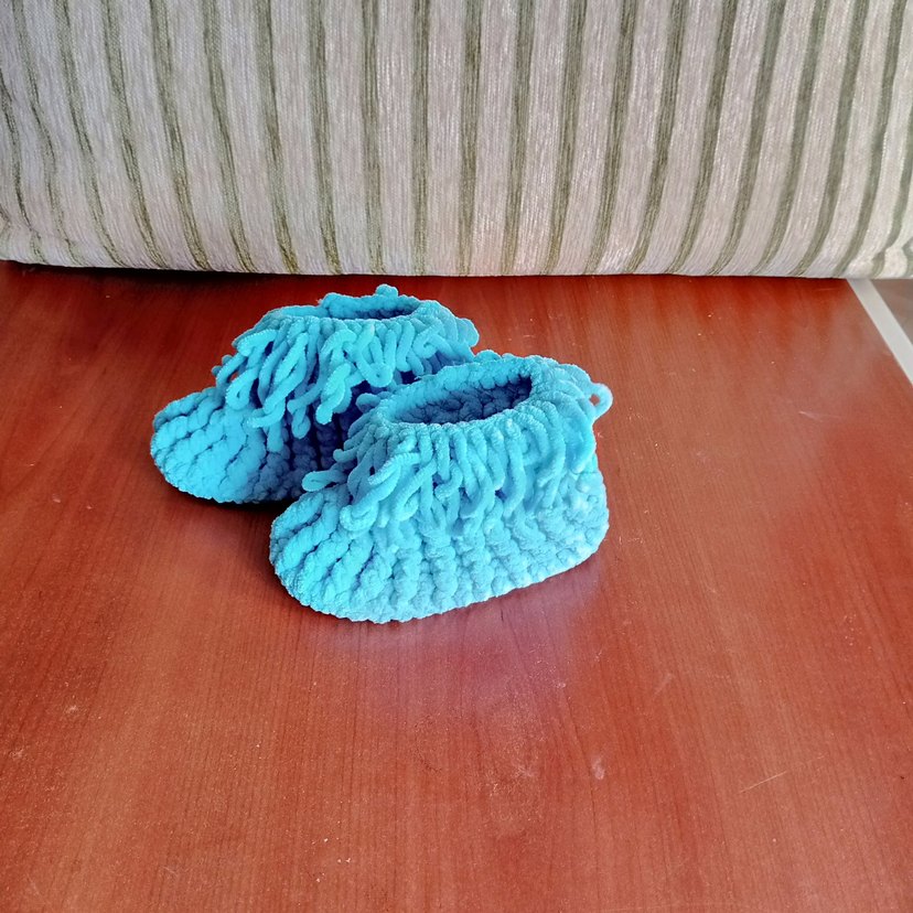 Kız Çocuk Örgü Mavi Sıcak Ev Terliği - Görsel 2