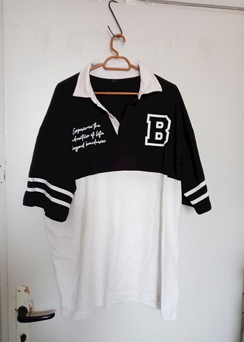 Siyah Beyaz Pamuklu Uzun Kollu Polo Tişört - Görsel 2