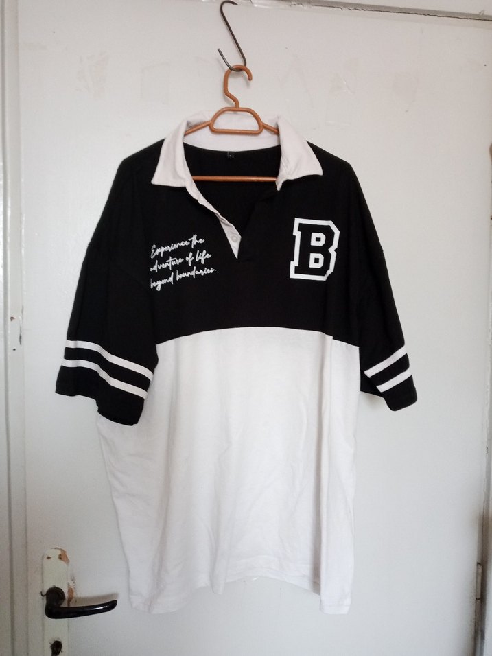 Siyah Beyaz Pamuklu Uzun Kollu Polo Tişört - Görsel 2