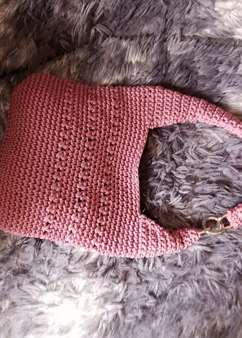 Pembe Örgü Bohem Kadın Çanta - Görsel 3